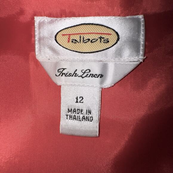 Talbots Women's Size 14 Tomato Red Irish Linen Sleeveless Shift Dress Lined Work - Picture 5 of 6